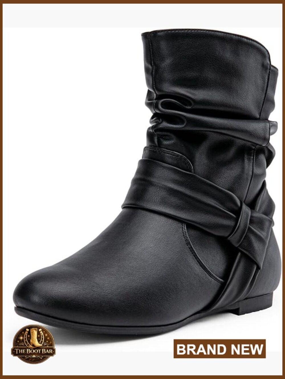 Women's Slouch Ankle Boots Low Heel Side Zip Comfort Work Boots